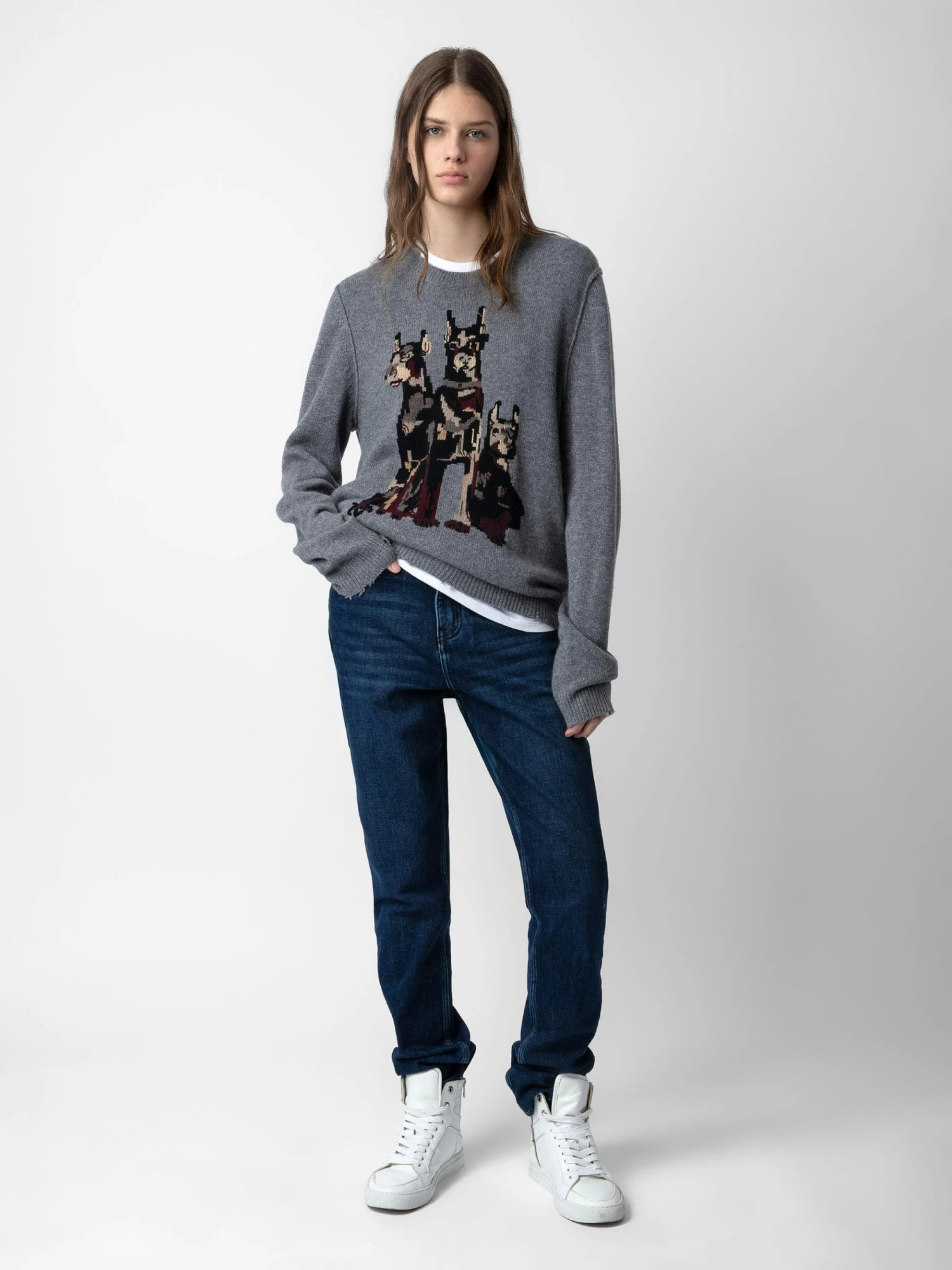 Zadig & Voltaire Kennedy Cashmere Sweater Gris Moyen - Image 6