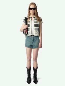 Zadig & Voltaire Zelie Crochet Knit Cardigan Ecru