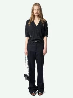 Zadig & Voltaire Wully White Rhinestone Sweater Stone