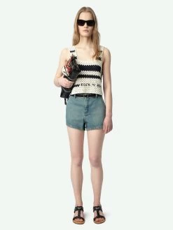 Zadig & Voltaire Dillie Crochet Knit Tank Top Ecru