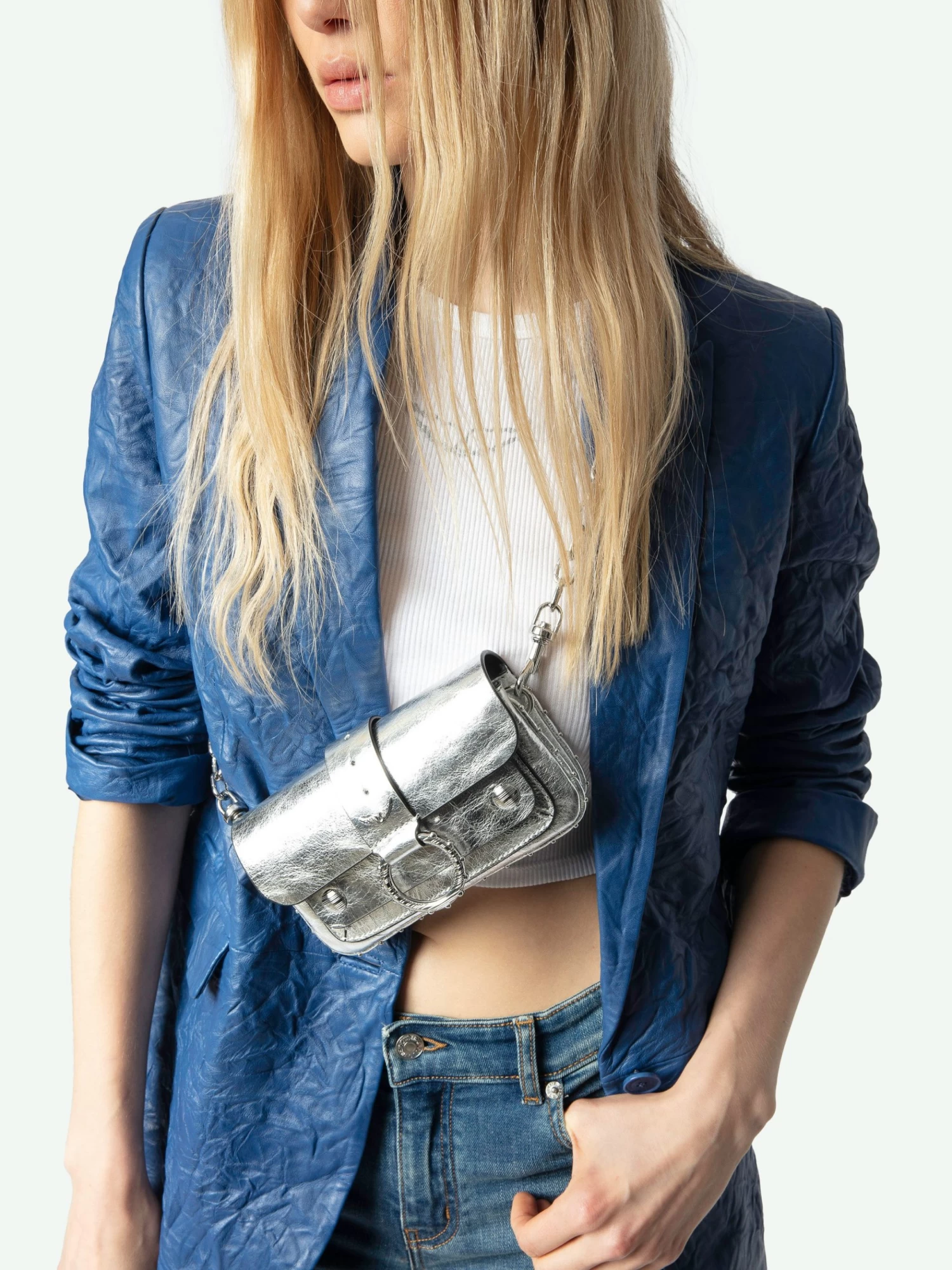 Zadig & Voltaire Kate Wallet Vintage Metal Bag Silver - Image 7