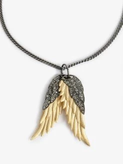 Zadig & Voltaire Rock Feather Pendant Necklace Old Gold