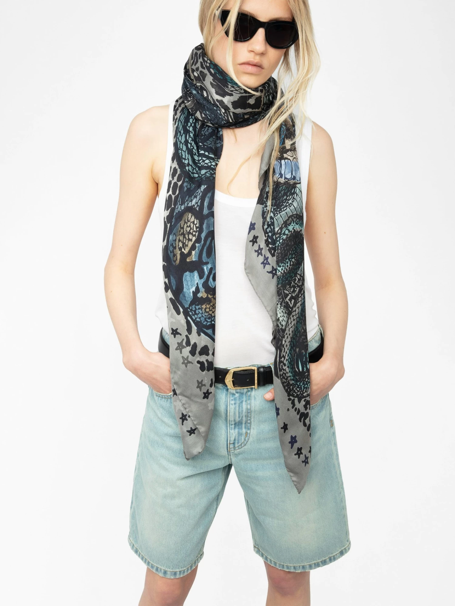 Zadig & Voltaire Billie Snakes Scarf Medium Grey - Image 3