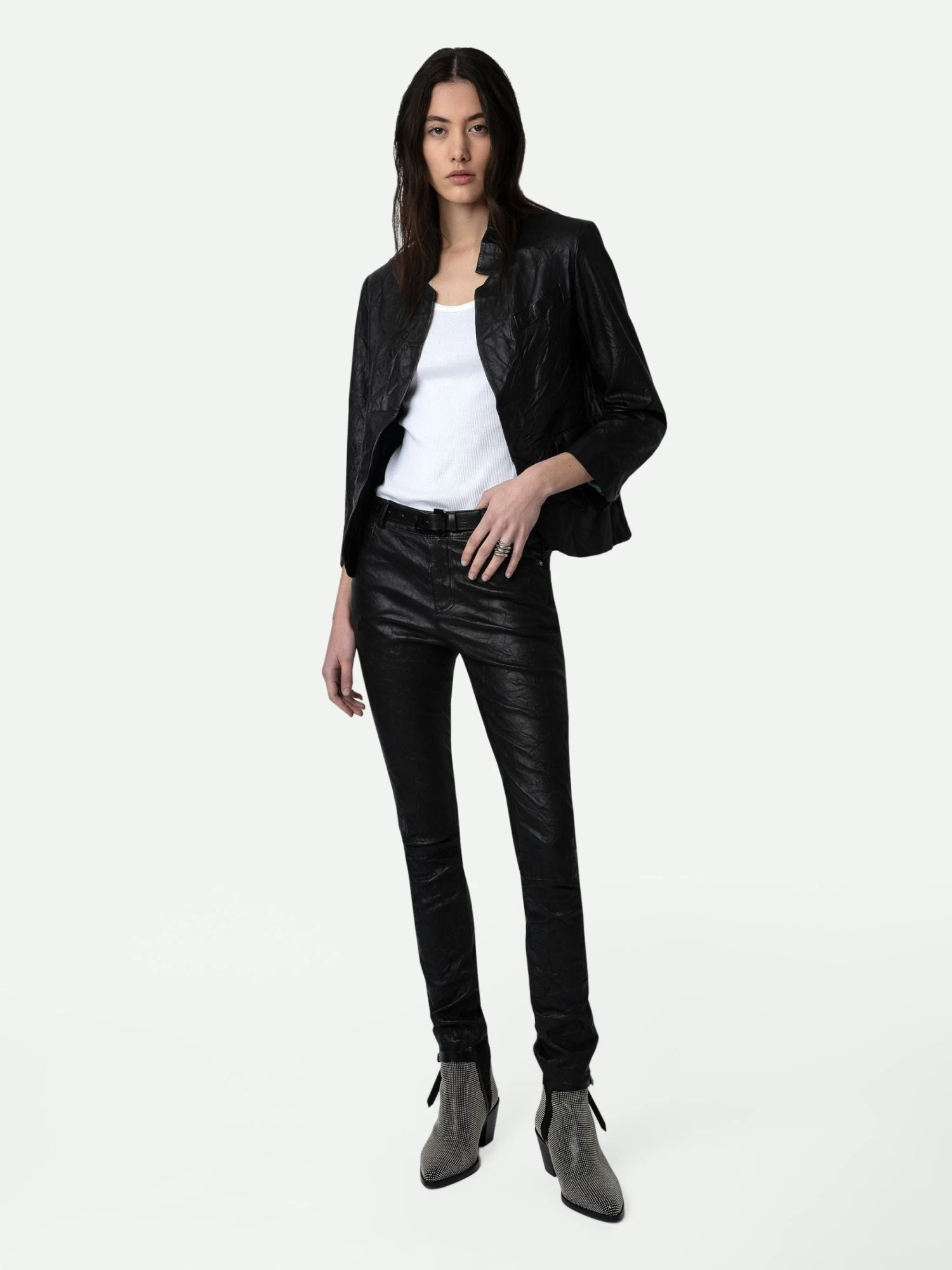 Zadig & Voltaire Phlame Crinkled Leather Pants Black