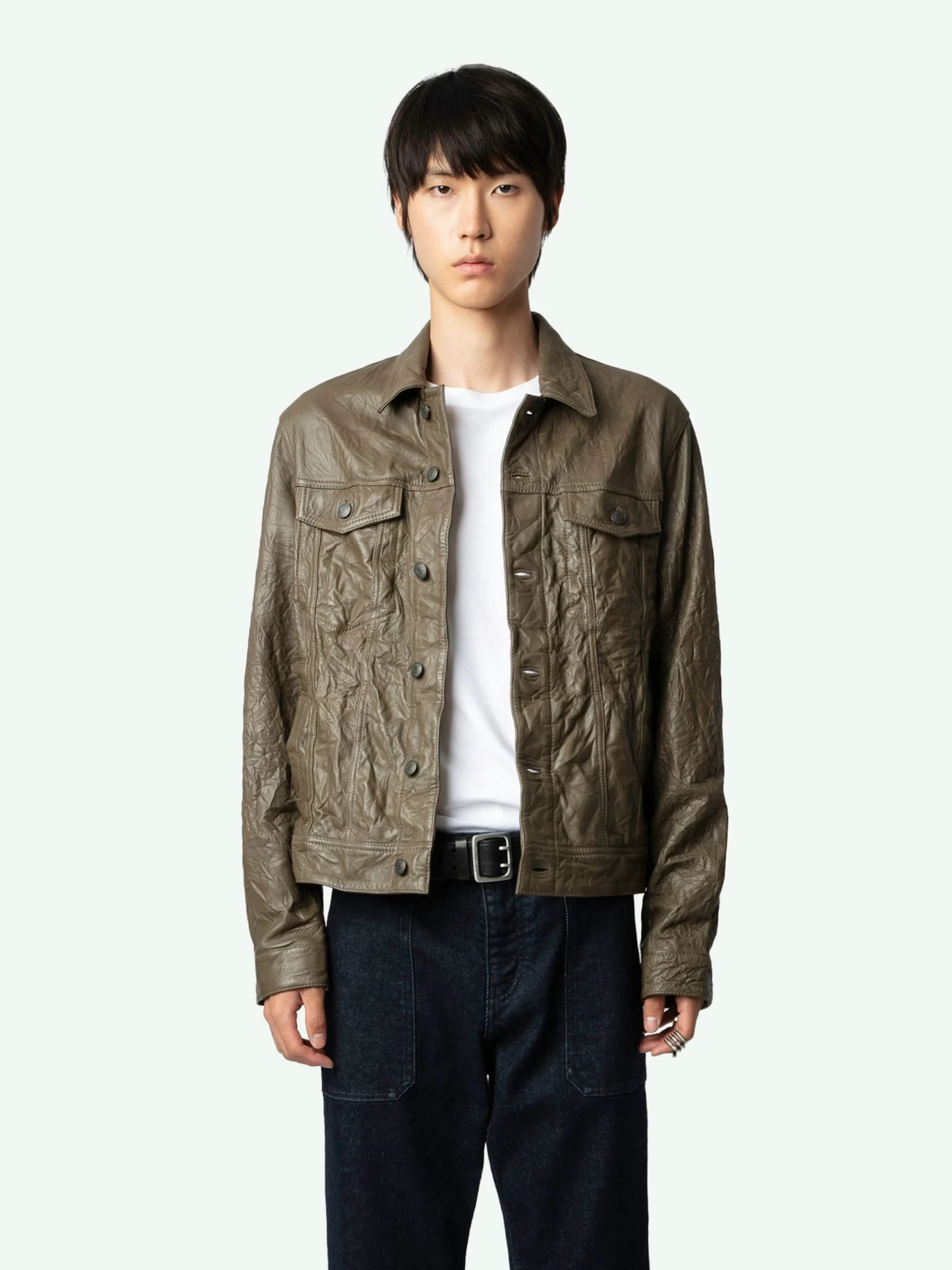 Zadig & Voltaire Base Crinkled Leather Jacket Latte - Image 4