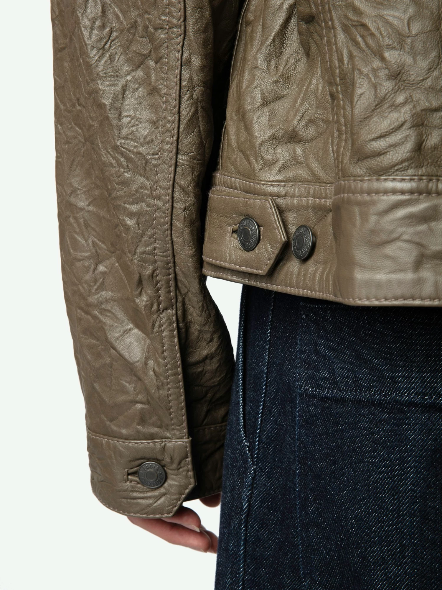 Zadig & Voltaire Base Crinkled Leather Jacket Latte - Image 5
