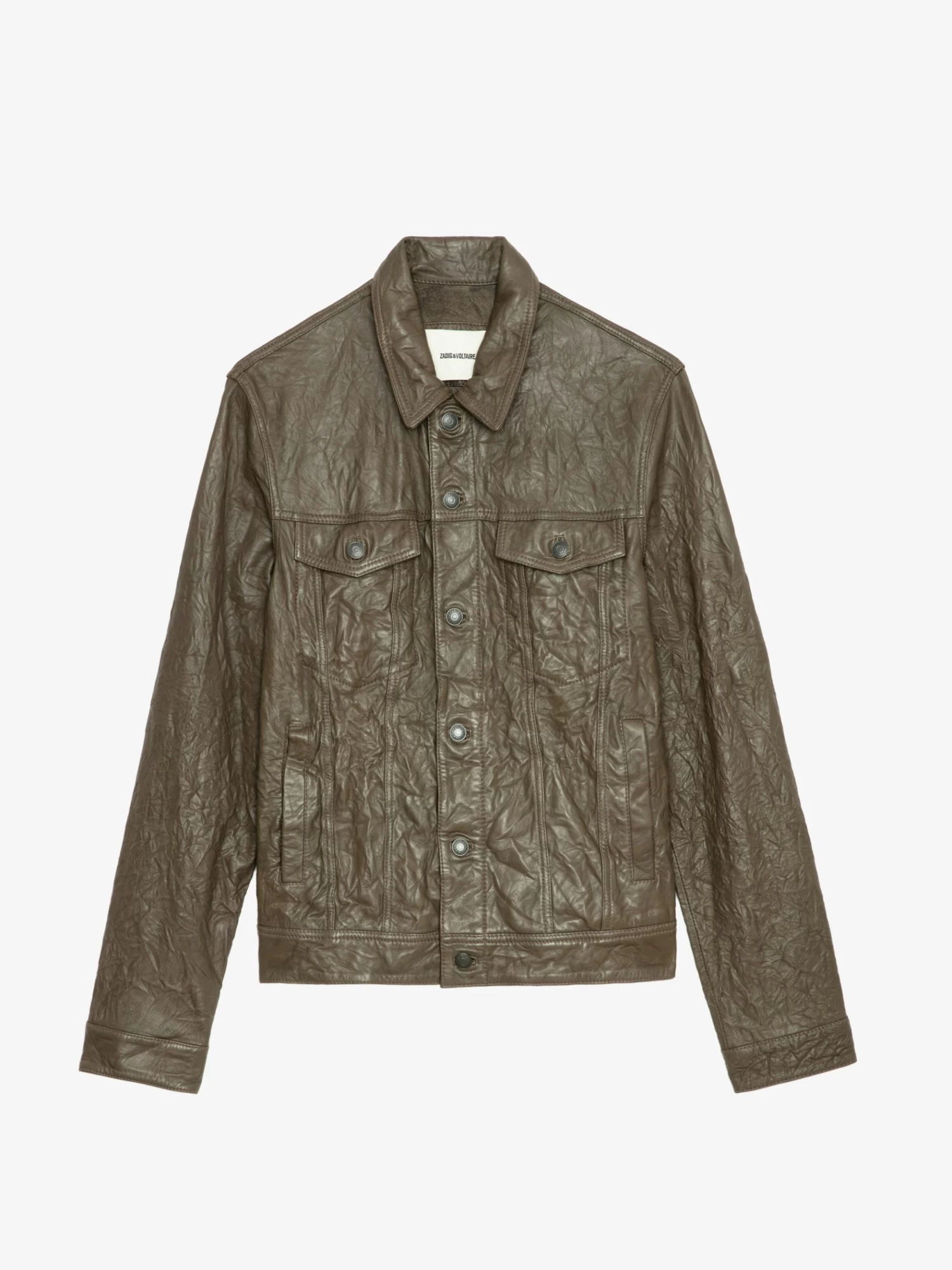 Zadig & Voltaire Base Crinkled Leather Jacket Latte - Image 7
