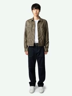Zadig & Voltaire Base Crinkled Leather Jacket Latte