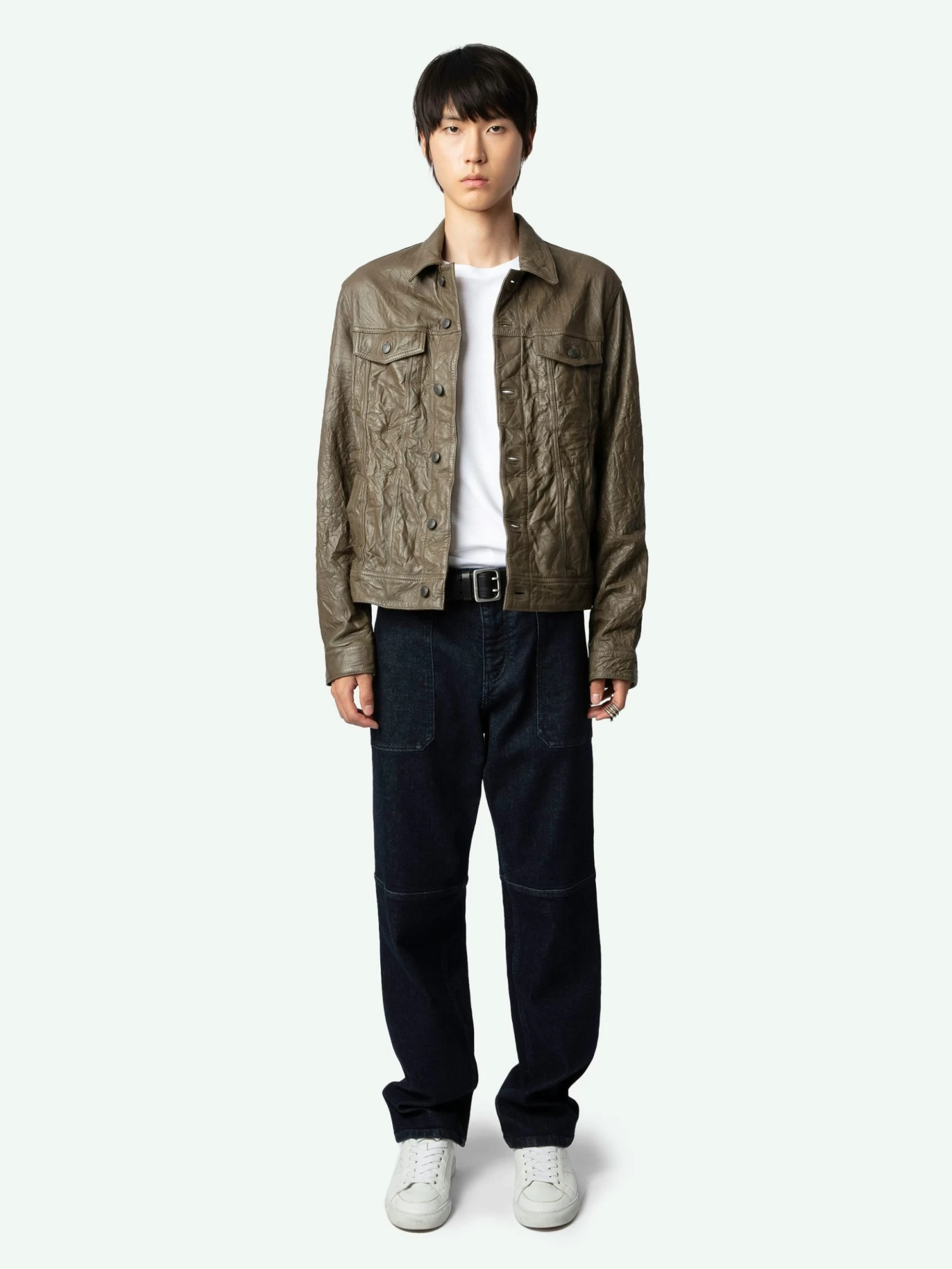 Zadig & Voltaire Base Crinkled Leather Jacket Latte