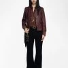 Zadig & Voltaire Veryn Crinkled Leather Blazer Burgundy