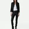 Zadig & Voltaire Verys Crinkled Leather Blazer Black