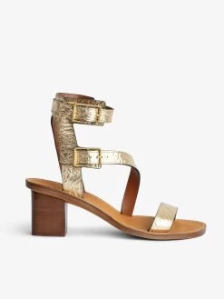 Zadig & Voltaire Cecilia Crinkled Caprese Sandals Gold