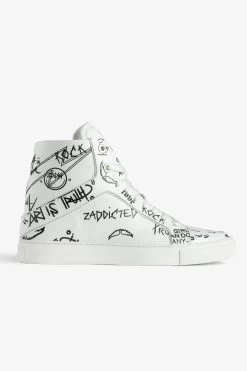 Zadig & Voltaire ZV1747 High Flash High-Top Graffiti Sneakers White