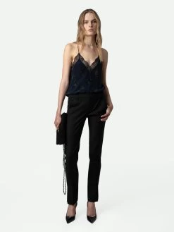 Zadig & Voltaire Christy Diamanté Silk Camisole Encre