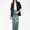 Zadig & Voltaire Elio Distressed Straight Leg Jeans Light Blue