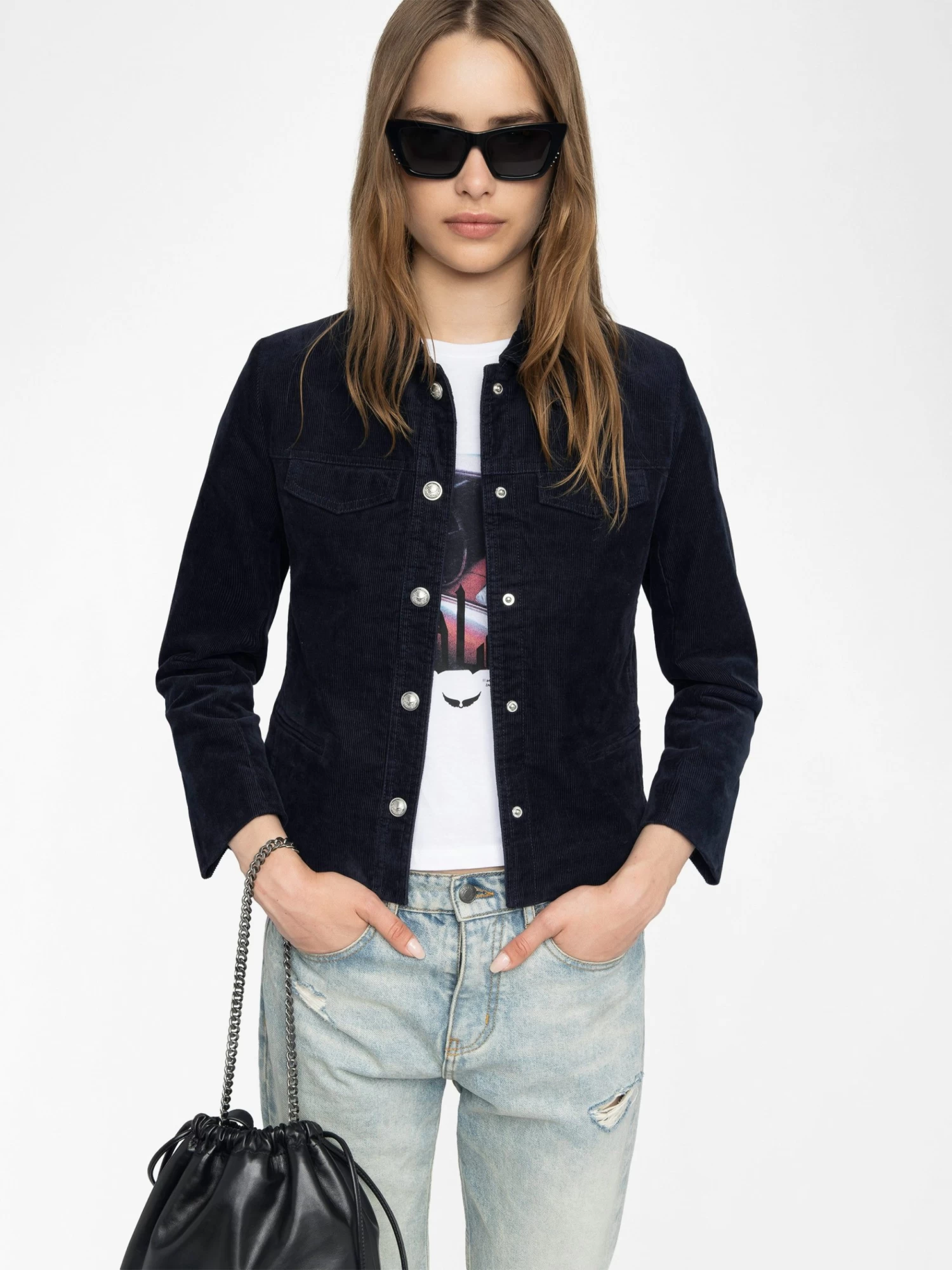 Zadig & Voltaire Liam Women's Blue Corduroy Jacket Encre - Image 3