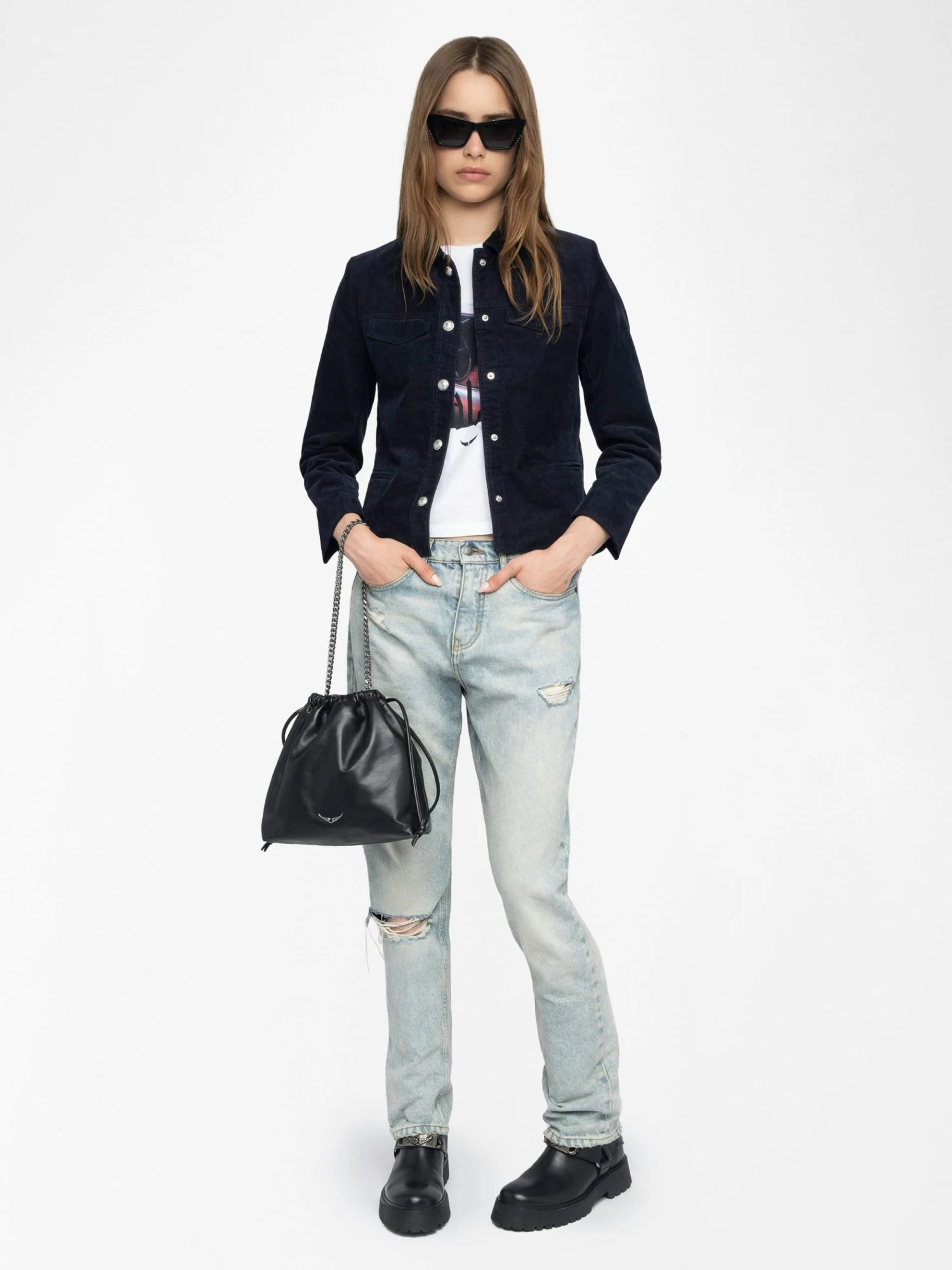 Zadig & Voltaire Liam Women's Blue Corduroy Jacket Encre - Image 4