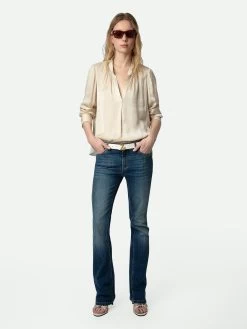 Zadig & Voltaire Tink Emerald Green Satin Blouse Scout