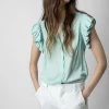 Zadig & Voltaire Tiza Satin Top Celadon