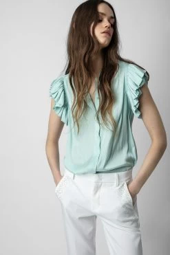 Zadig & Voltaire Tiza Satin Top Celadon