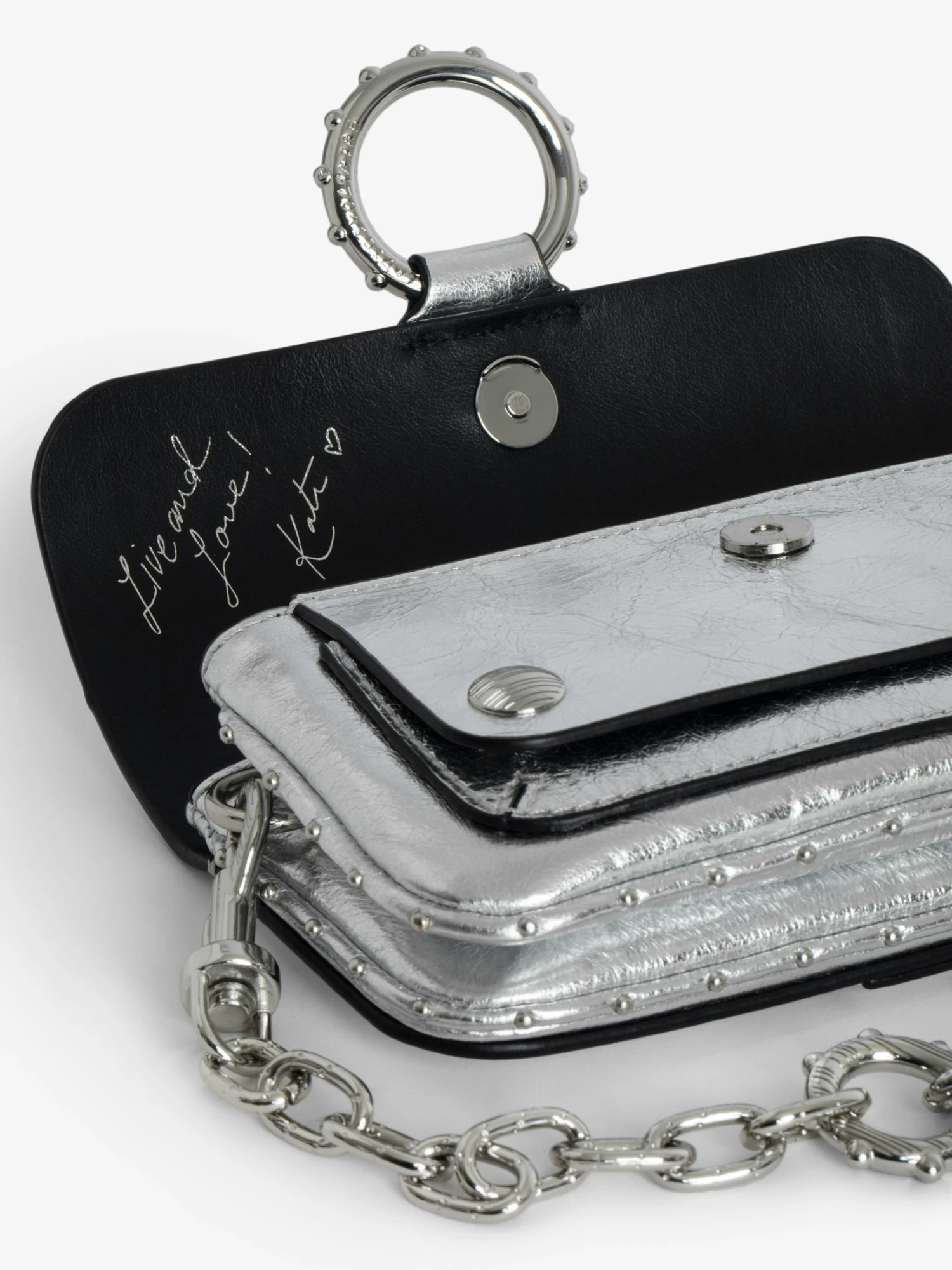 Zadig & Voltaire Kate Wallet Vintage Metal Bag Silver - Image 4