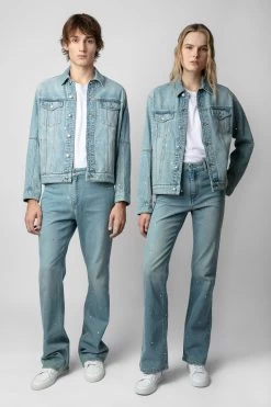 Zadig & Voltaire Kasy Diamanté Denim Jacket Light Blue