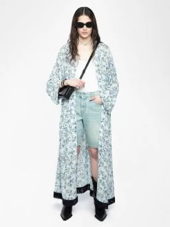 Zadig & Voltaire Long Viscose Floral Blue Kimono Cloud
