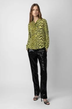 Zadig & Voltaire Taos Leopard Silk Blouse Jonquil